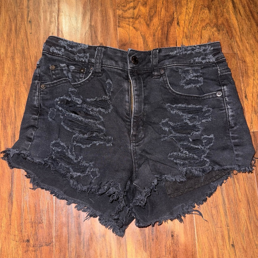 American Eagle Outfitters Black Jean Shorts High-Waisted Distressed